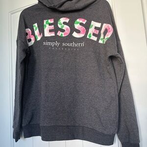 Simply Southern Sweatshirt Womens Size Small Gray Long Sleeve Cowl Neck Blessed